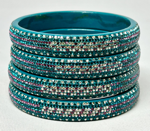 WT20 narrow teal resin bangle with tiny inset rhinestones